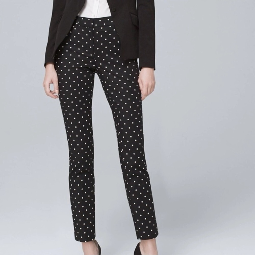 ELLEN TRACY 8 Cigarette Ankle‎ Pants Black Tan Polka Dot Pull On Retro Vibe